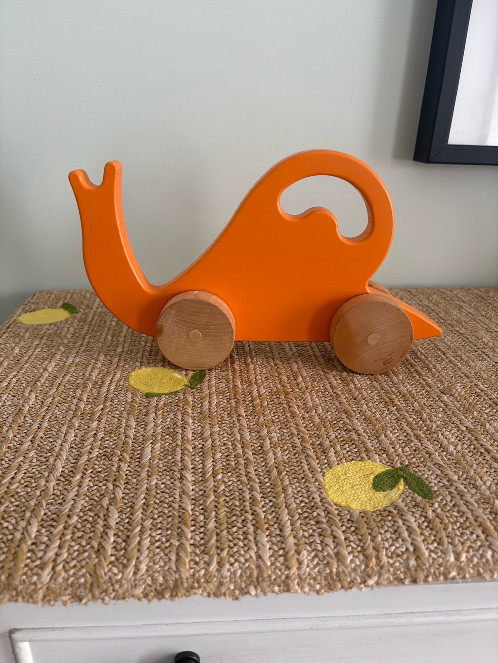 Manny Simon Wooden Snail Push Toy Orange Roller Made in USA Toddler Eco Toy Move